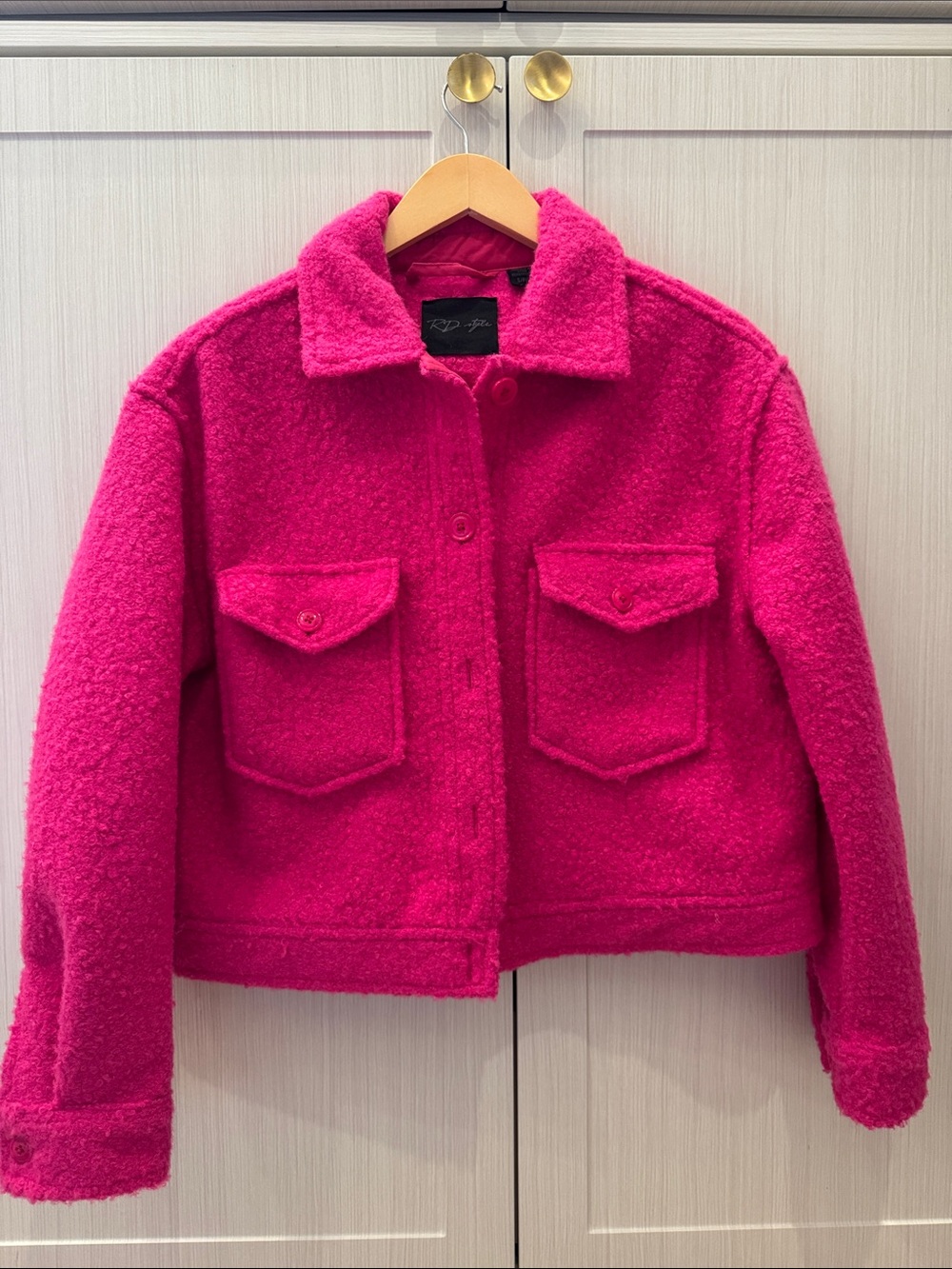 RD Style Hot Pink Bouclé Jean Jacket with Chest Pockets